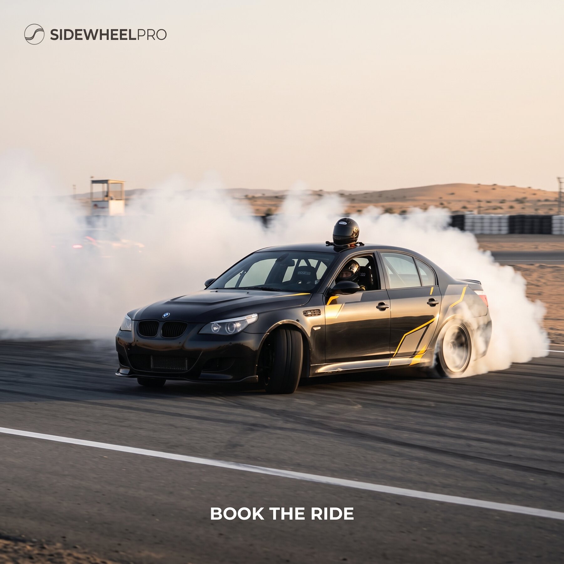 2008 BMW 5 Series ready for a coached drift session at Emirates Motorplex